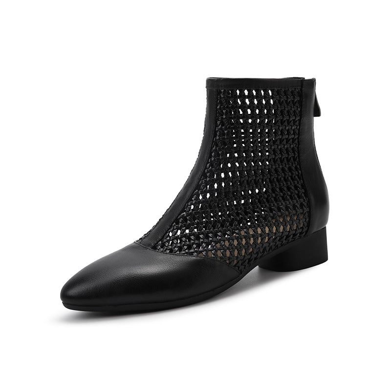 Retro-style Minimalist Elegant Cowhide Low-heeled Shoes With A Back Zipper For Women