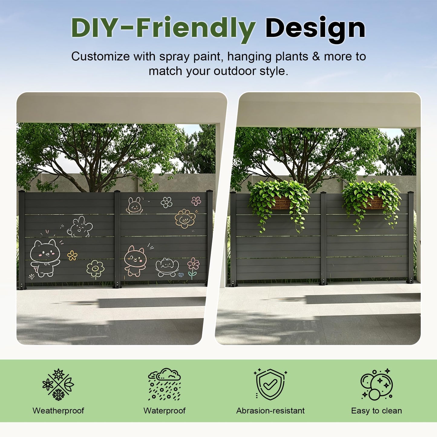 50" W x 49" H Outdoor Privacy Screen, Air Conditioner Fence, All-Weather Vinyl Privacy Fence Screens with Aluminum