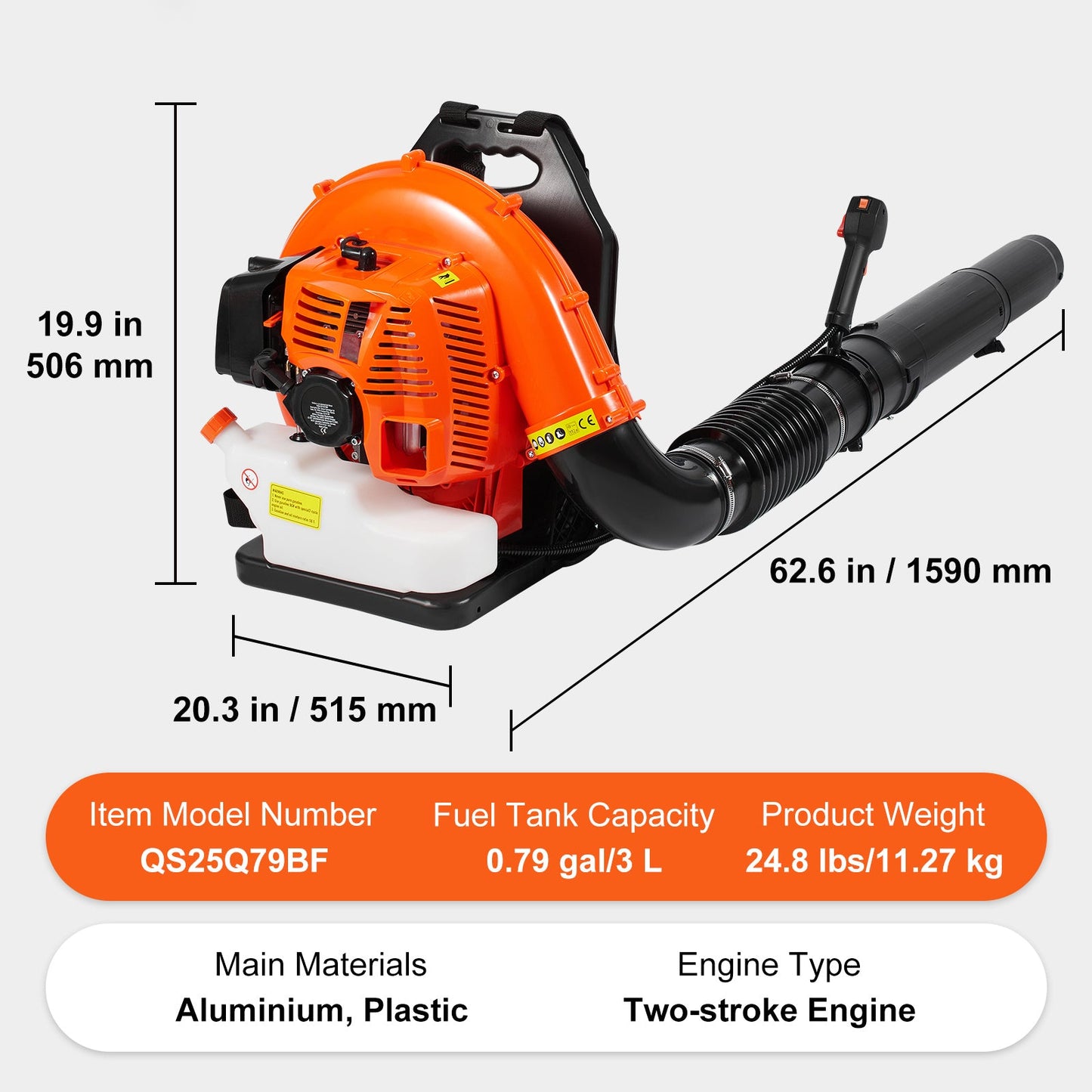 Backpack Leaf Blower 79CC 2-Cycle Gas Leaf Blower 930CFM Air Volume 184MPH