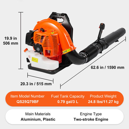 Backpack Leaf Blower 79CC 2-Cycle Gas Leaf Blower 930CFM Air Volume 184MPH