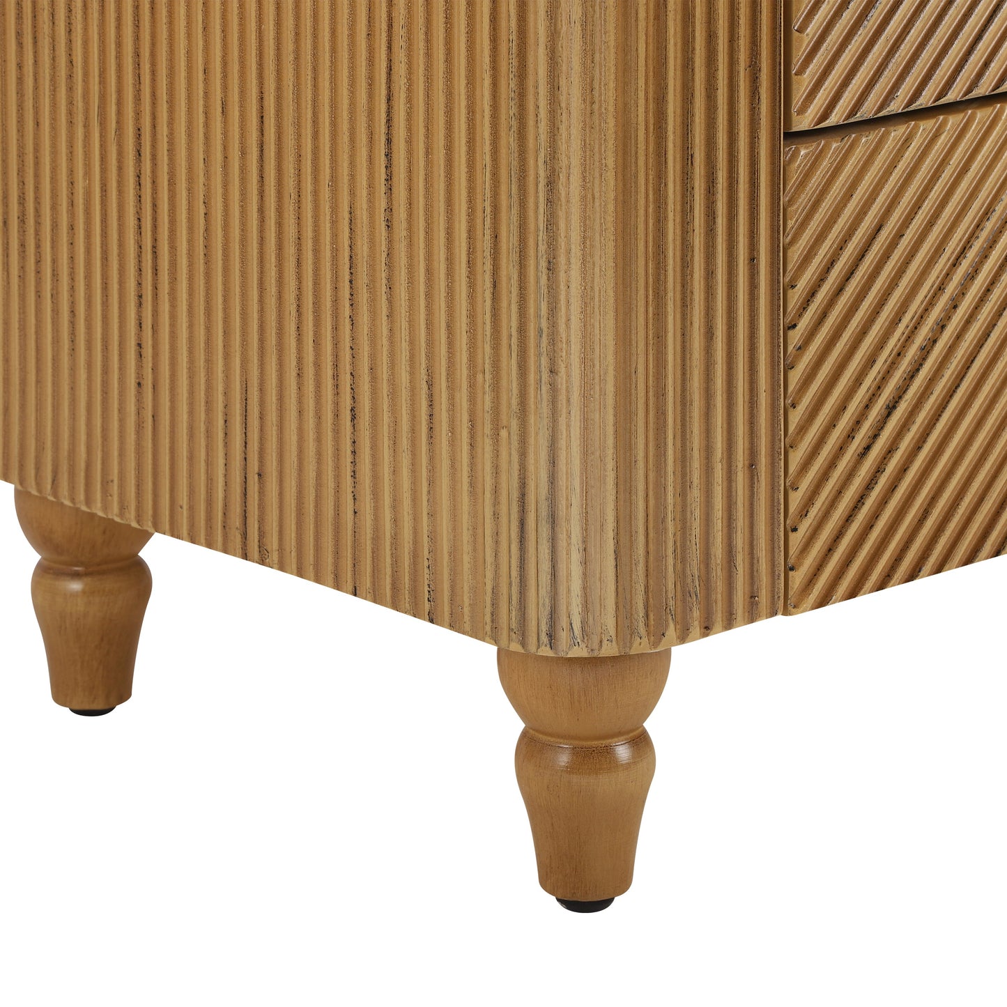 Mid-Century Fluted 3 Drawers Nightstand, Bedside Table with Curved Profile Design and Wide