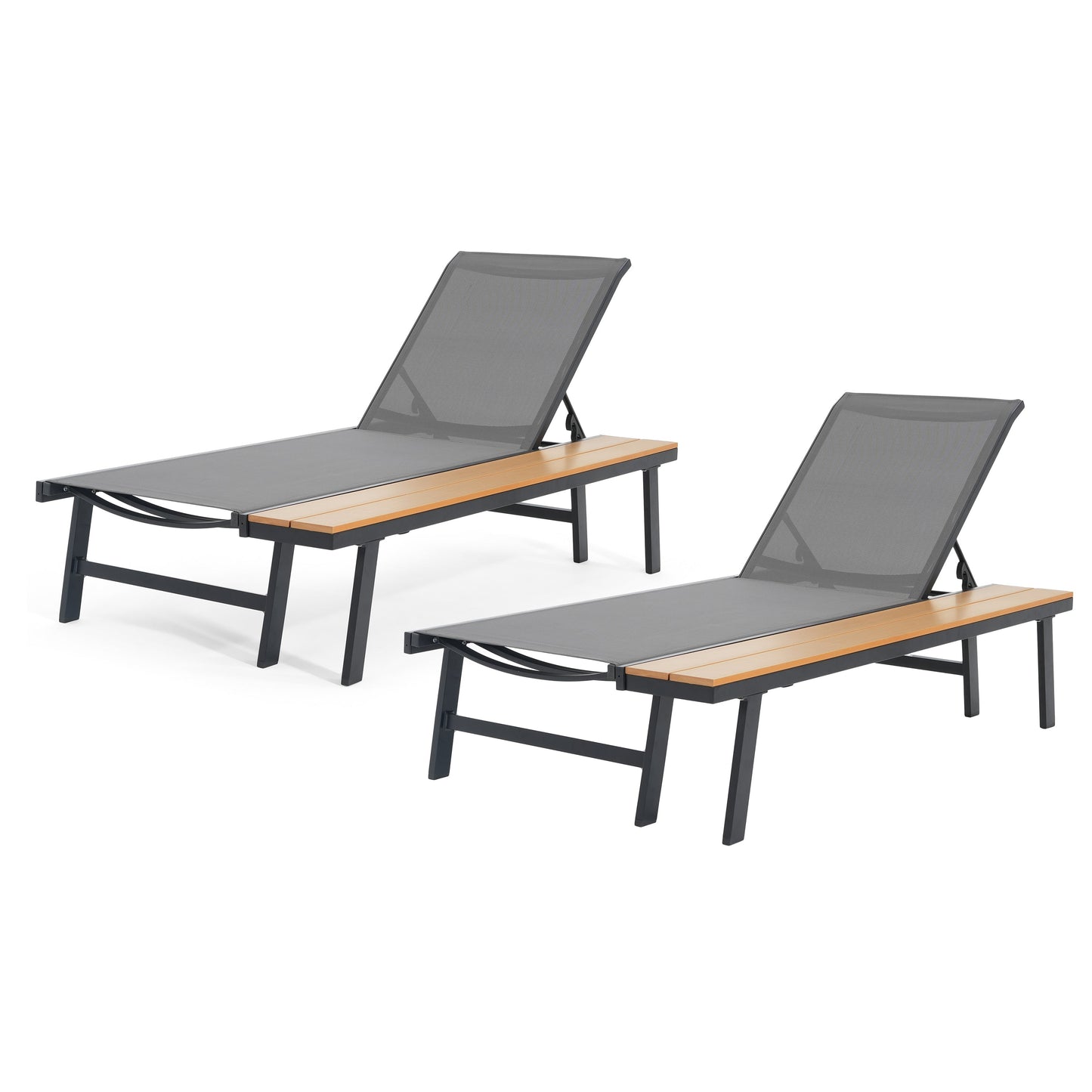 Waterloo Chaise Lounge with Attached Wood Side Table, Set of 2
