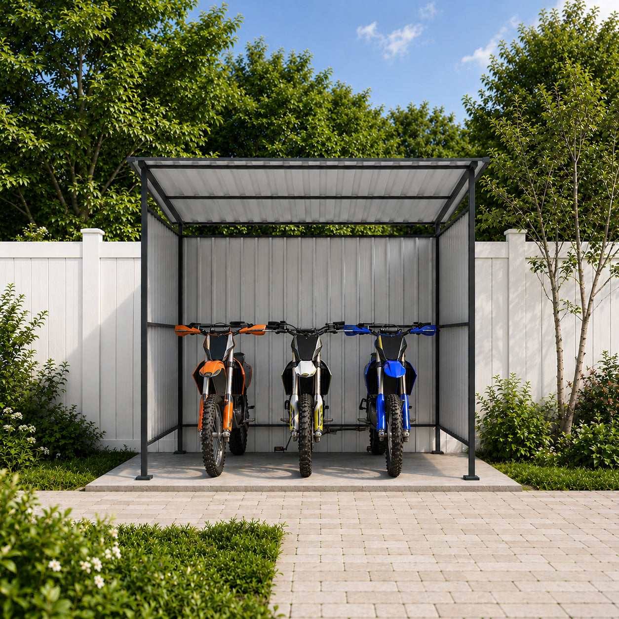 6x6FT Outdoor Pergola with Hardtop Roof, Lean-to Metal Shelter