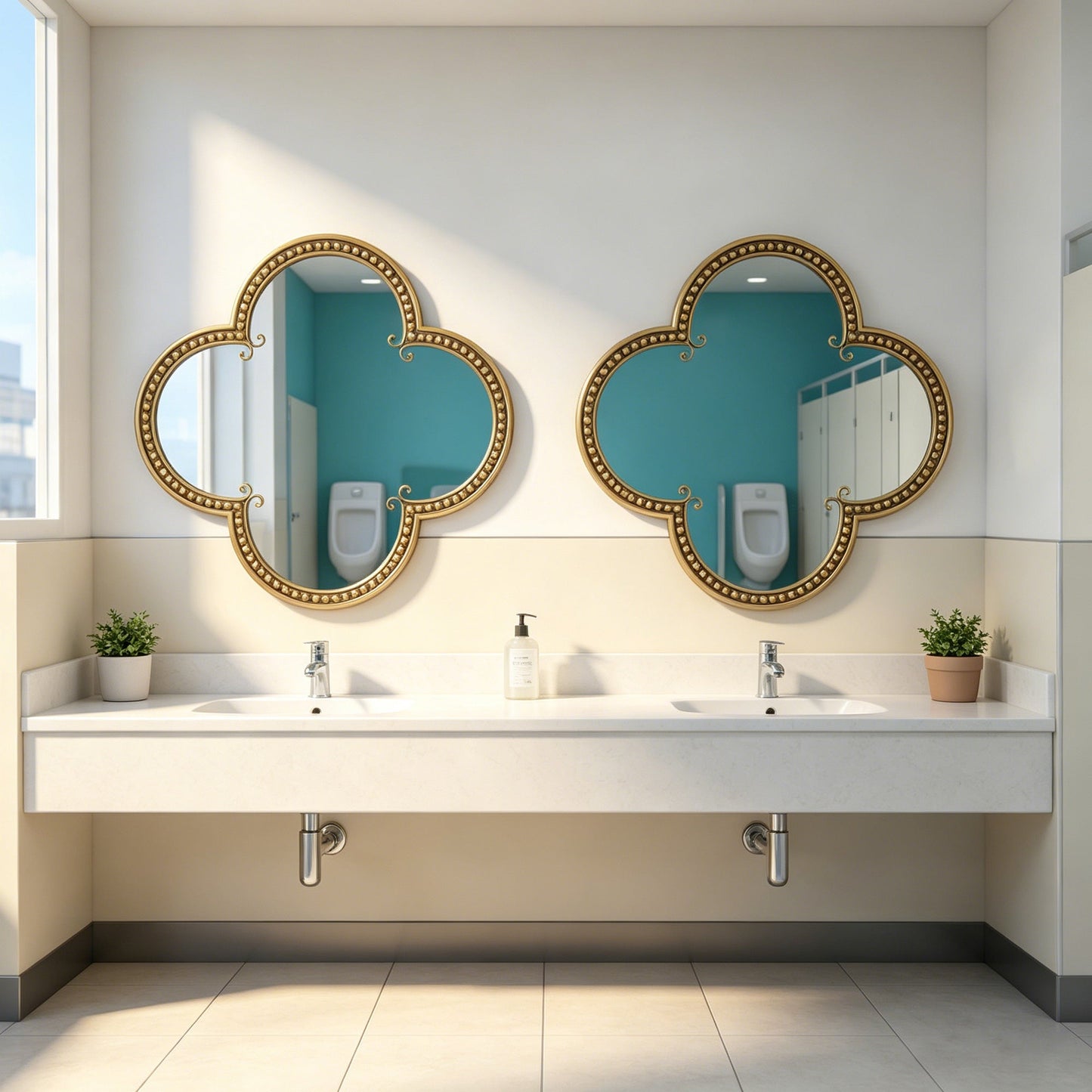 Quatrefoil Mirror with Large Beaded Metal Frame