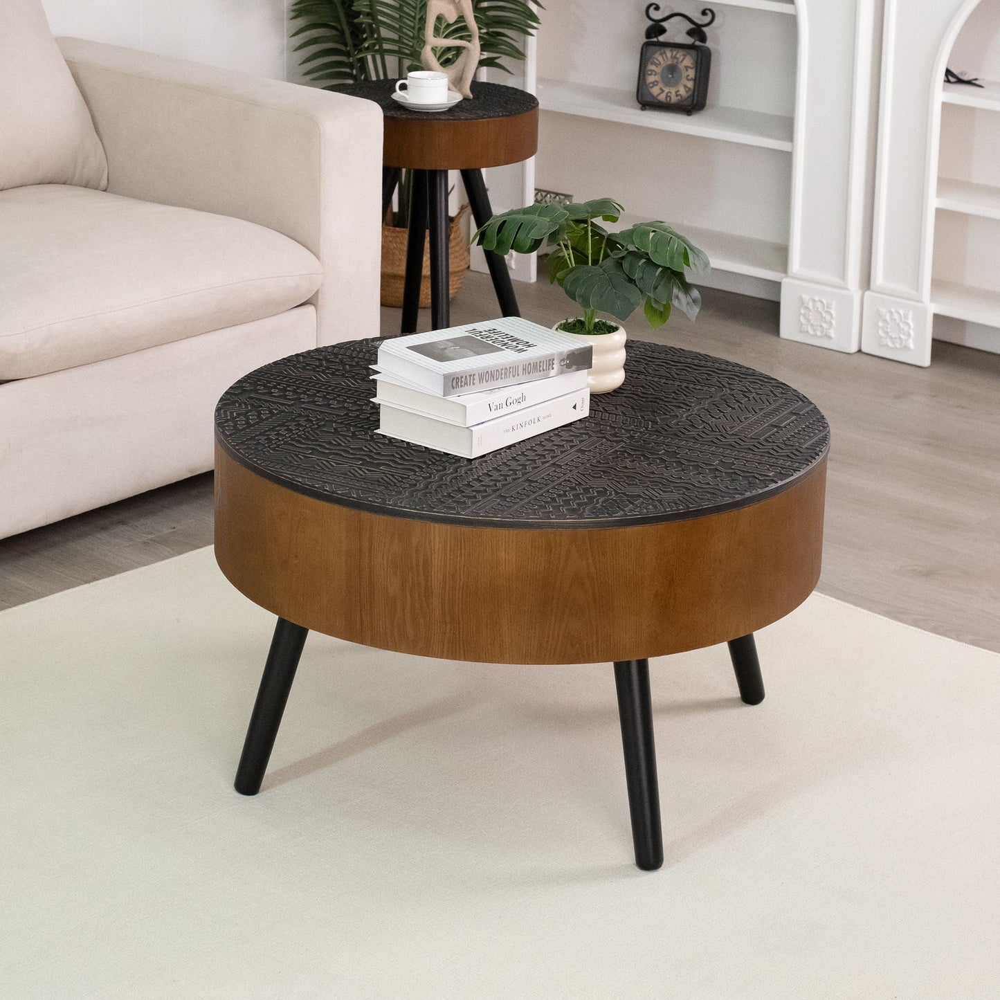 Round Coffee Table With Storage Function For Living Rooms