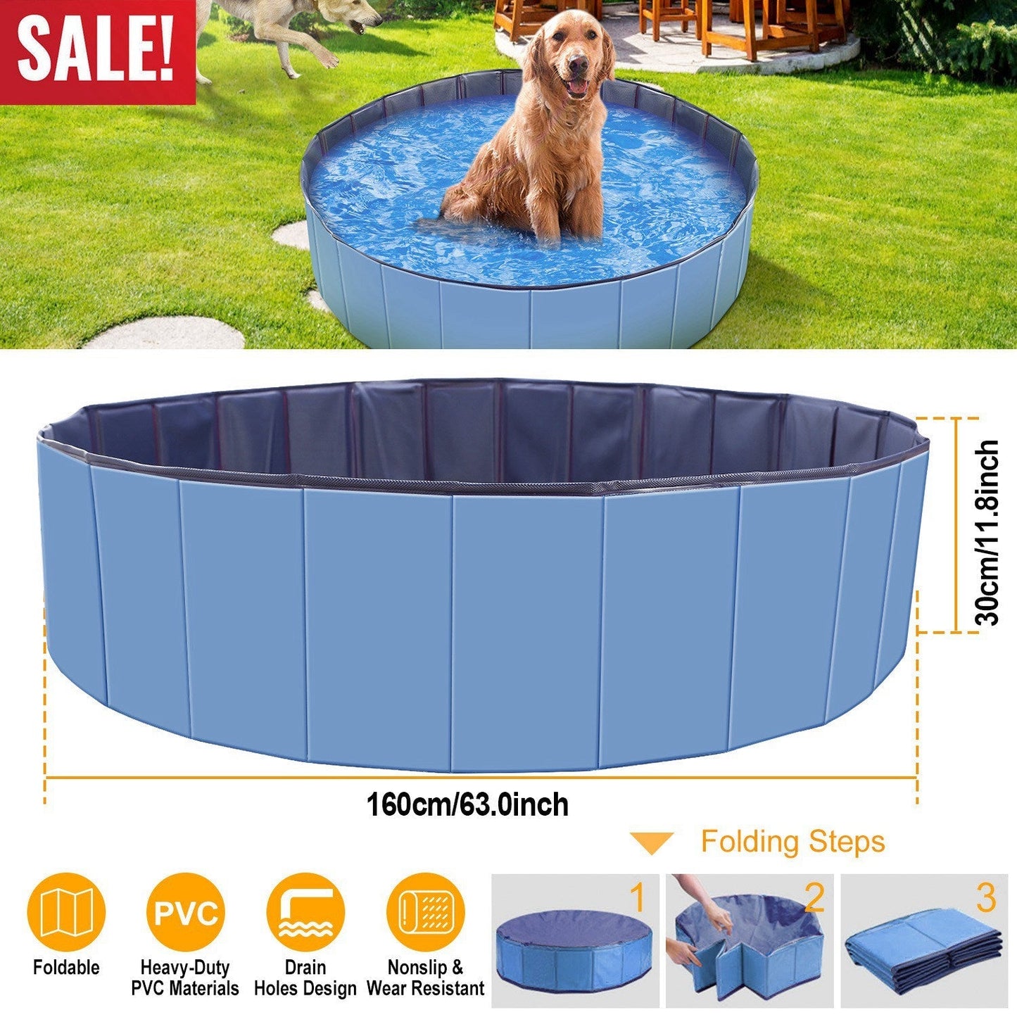 Foldable Pet Swimming Pool - Portable PVC - Gbruno