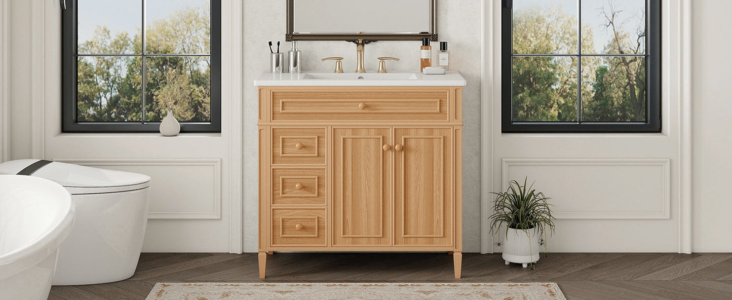 36" Bathroom Vanity with Sink, Solid Wood & MDF Cabinet