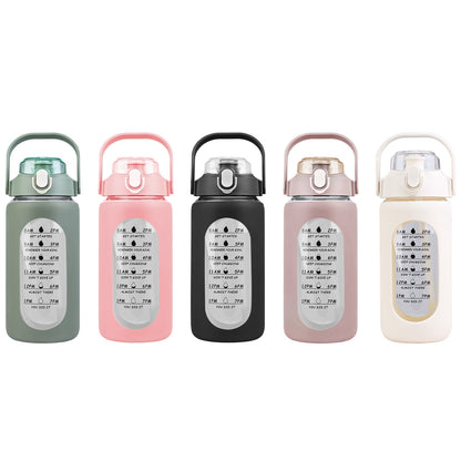 34Oz Glass Water Bottle Sports Water Bottle Motivational Water Bottle Water Intake Tracker Bottle with Straw Time Marker Silicone Sleeve Handle for Gy