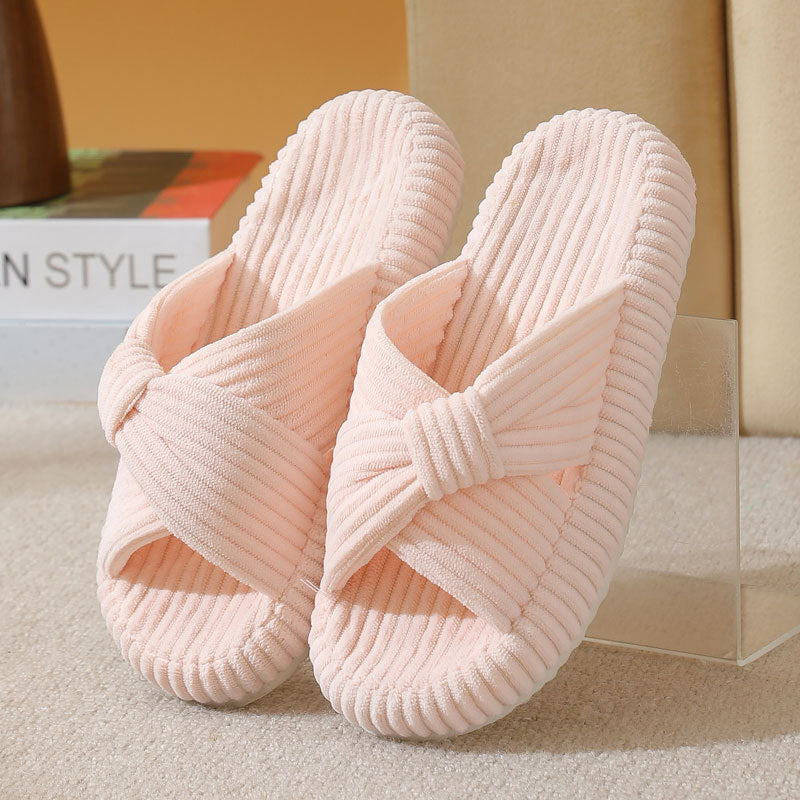 Womens Cross-pattern Corduroy Cotton Slippers