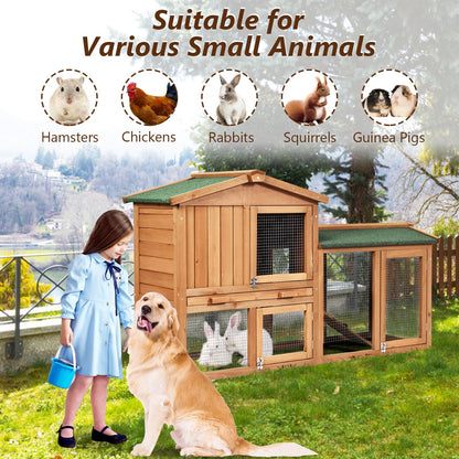 58 Inch Weatherproof Wooden Rabbit Hutch-Brown