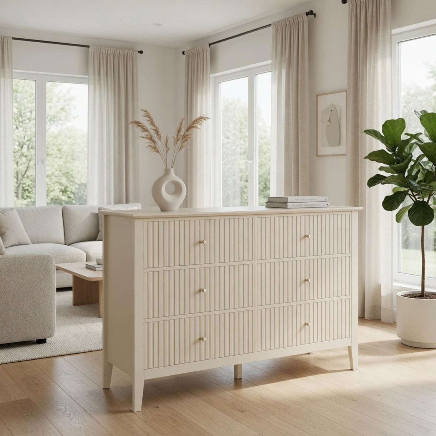 Modern 6 Drawer Fluted Dresser