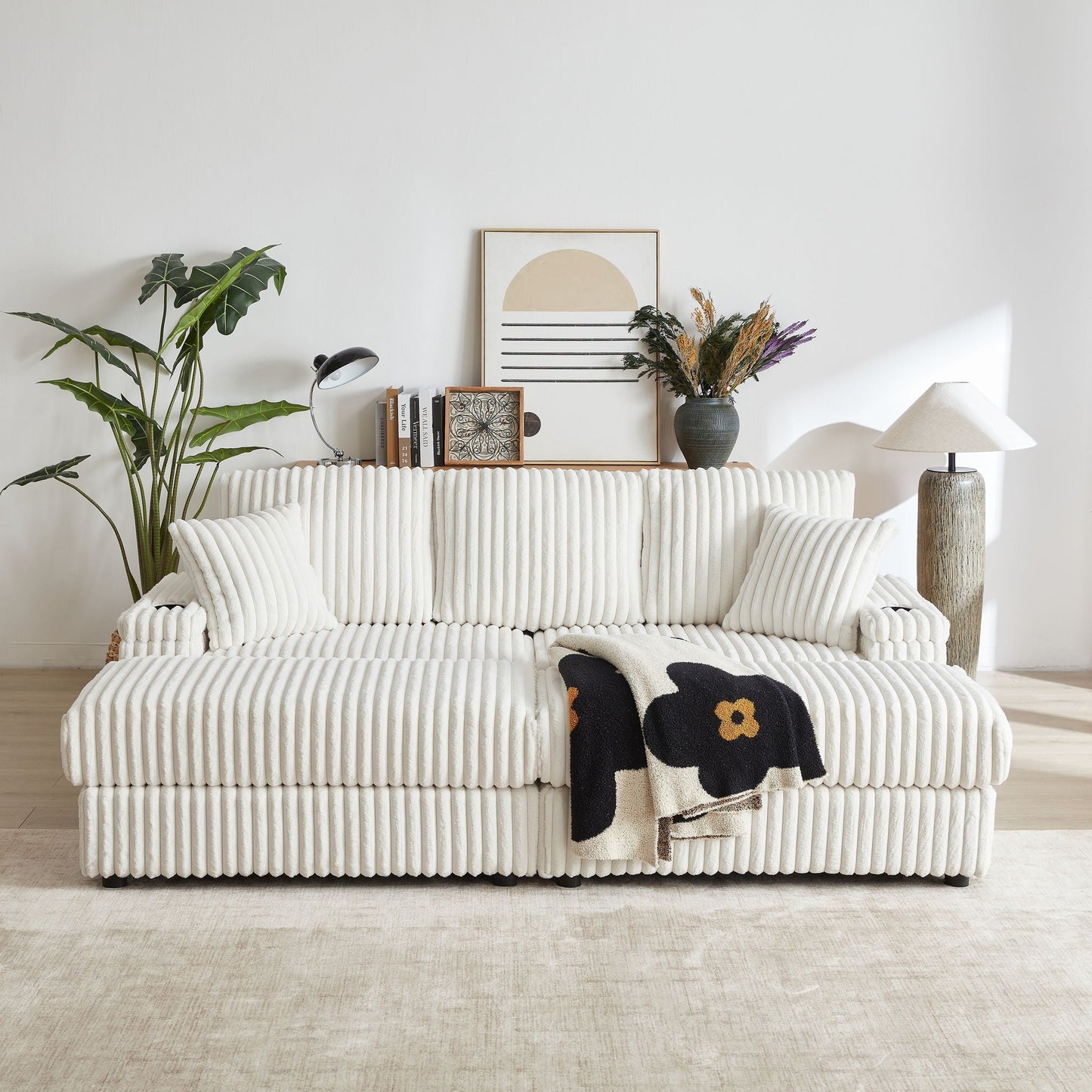 3 Seater Sofa With 2 Ottomans For Living Room
