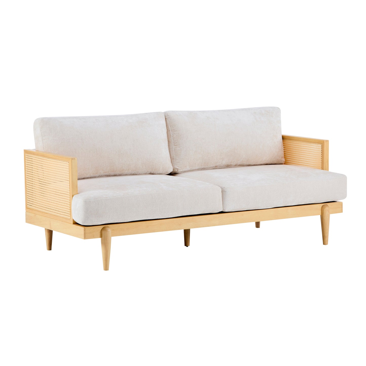 Emir 72" Square Arm 3-Seater Boucle Sofa with Cane Rattan and Wooden Frame