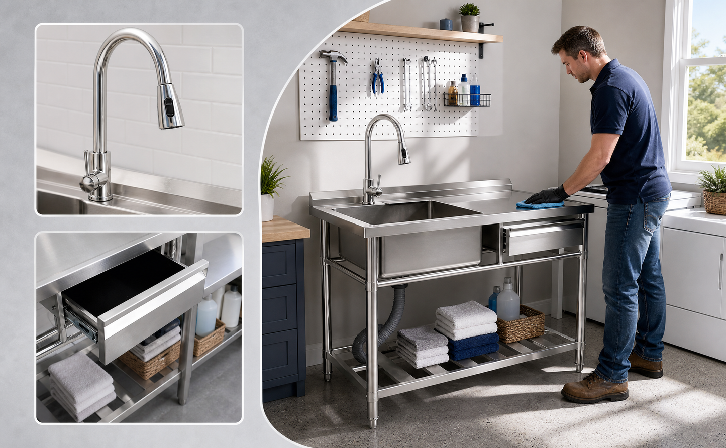 Stainless Steel Utility Sink, Freestanding Sink