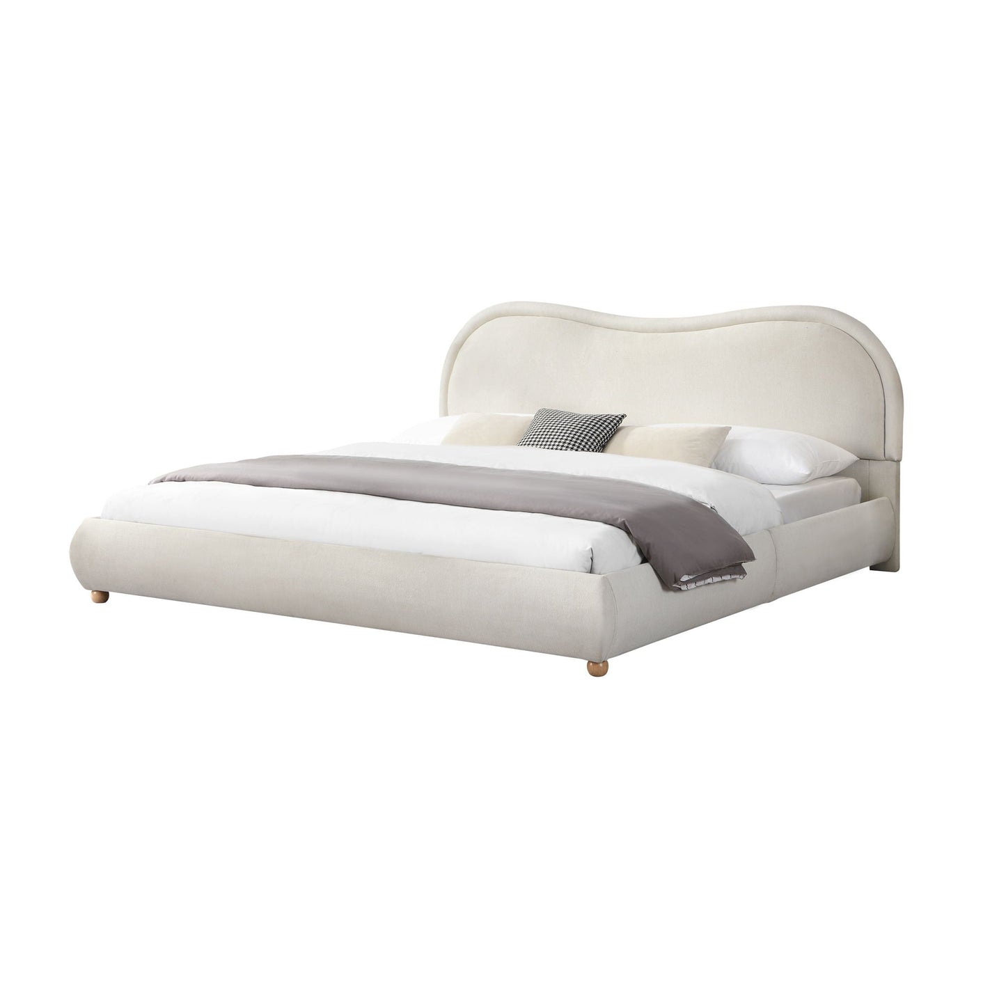 Upholstered Platform Bed Frame With Curved Headboard