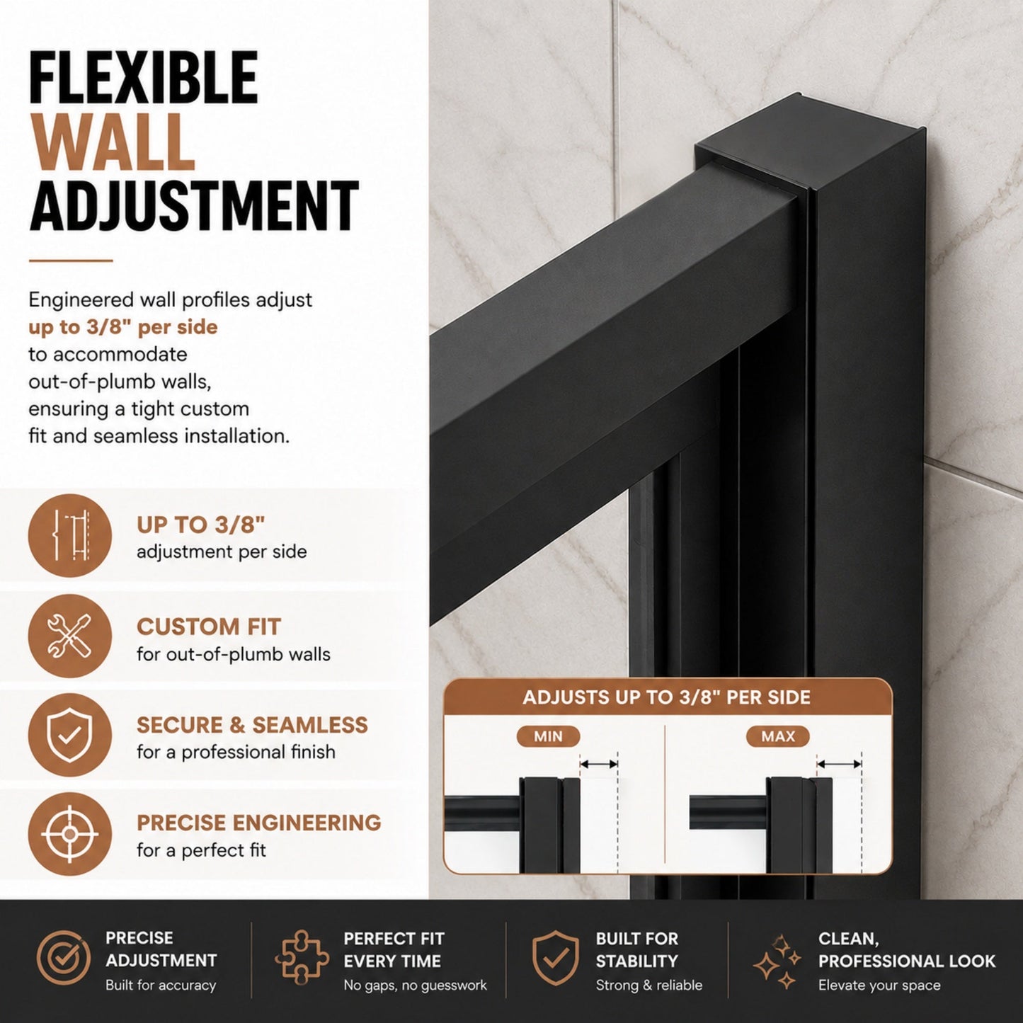 Semi-Frameless Pivot Hinged Glass Shower Door 56-60 in W x 72 in H, Matte Black