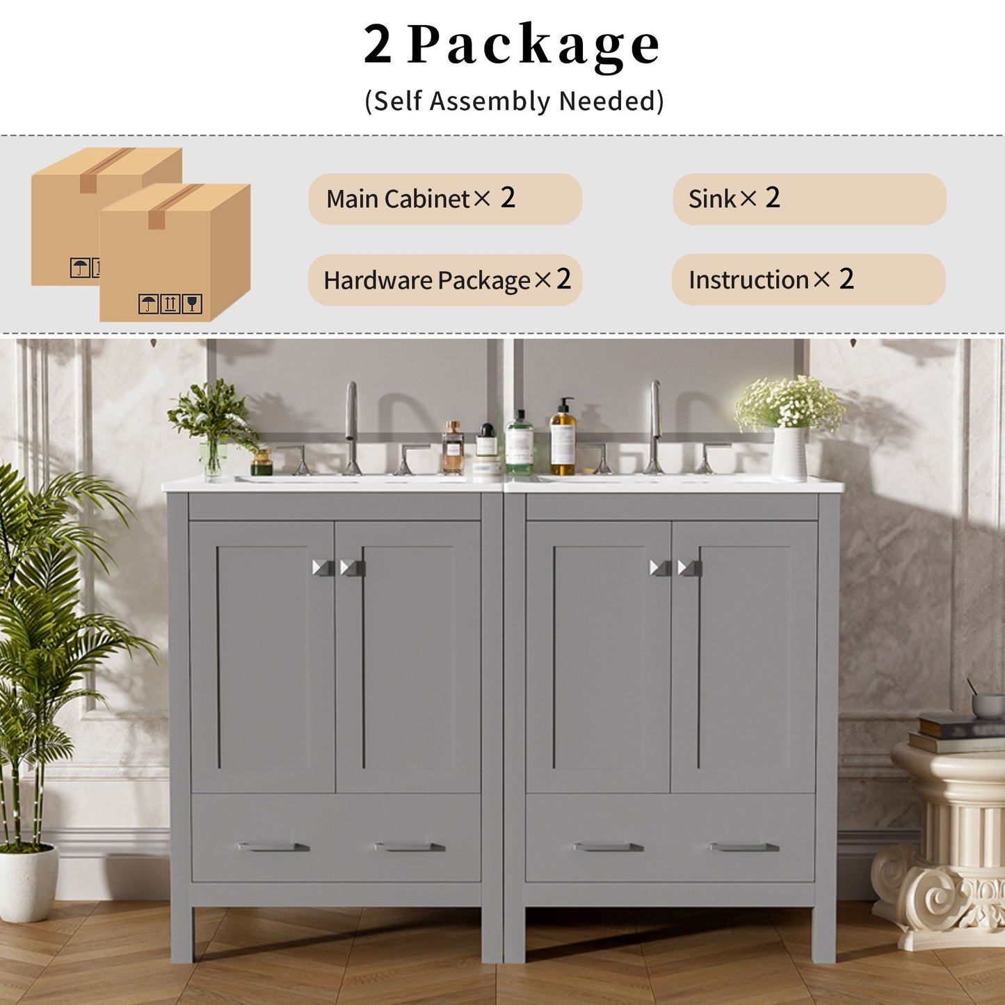 Bathroom Vanity With Integrated Undermount Ceramic Sink, 2 Doors And 1 Drawer, Soft Close Hinges