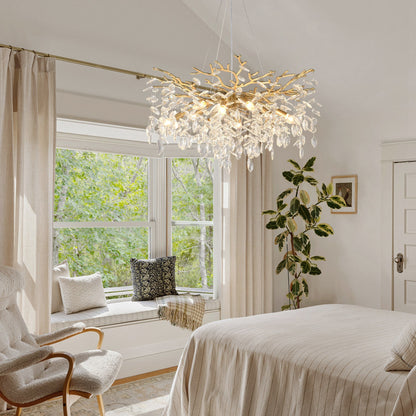 8-Light Crystal Gold Chandelier for Dining Room and Kitchen Island
