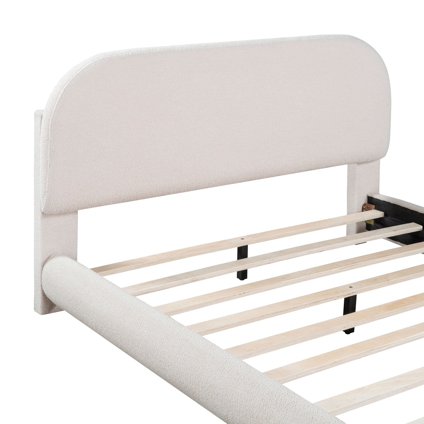Upholstered Platform Bed With Thick Solid Frame And Stylish Curve-Shaped Design