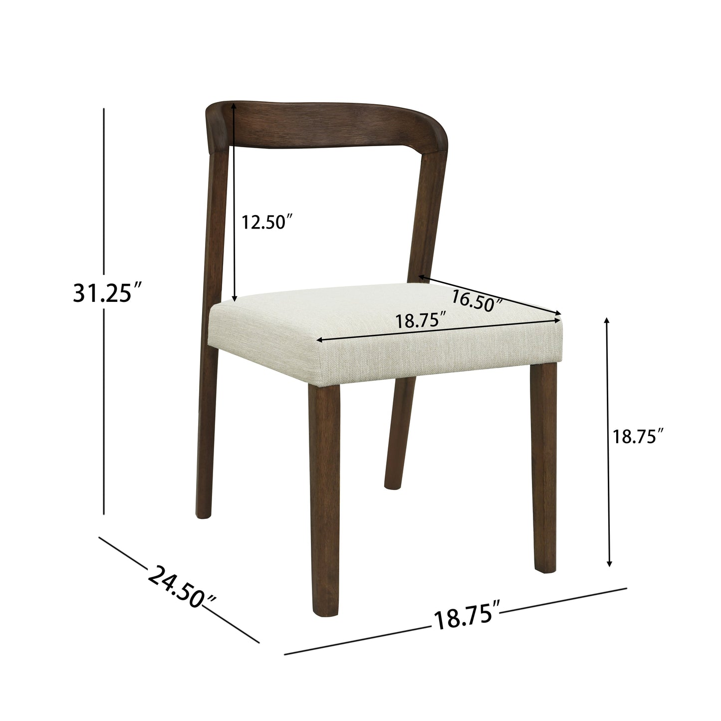 Solid Rubber Wood Dining Chairs (Walnut + Beige) Set of 2