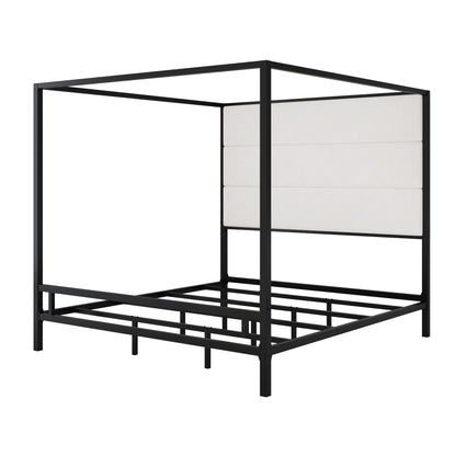 Canopy Bed With Tall Upholstered Headboard, 4 Poster Frame
