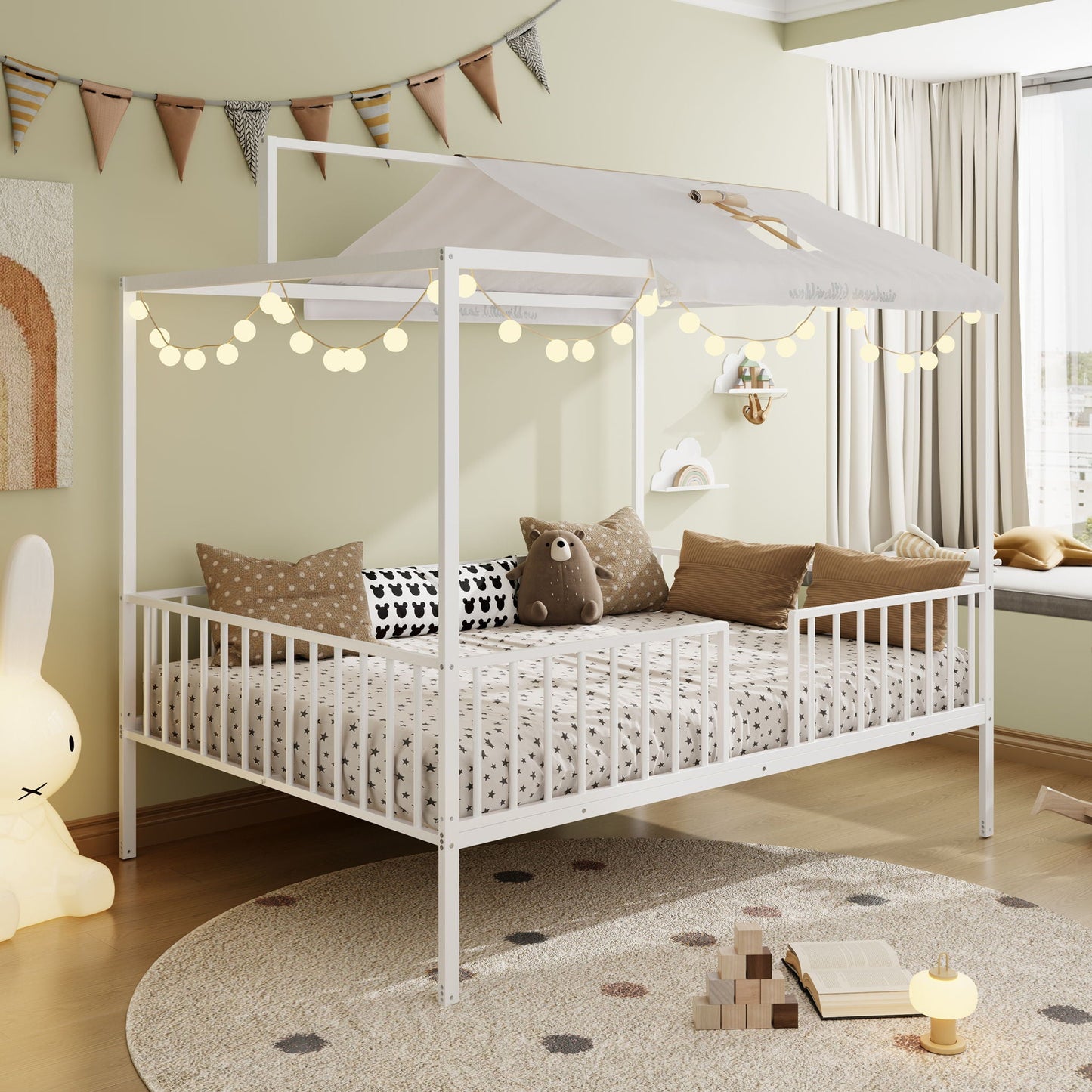 3 In 1 Convertible Montessori Floor Bed With Fenced Support