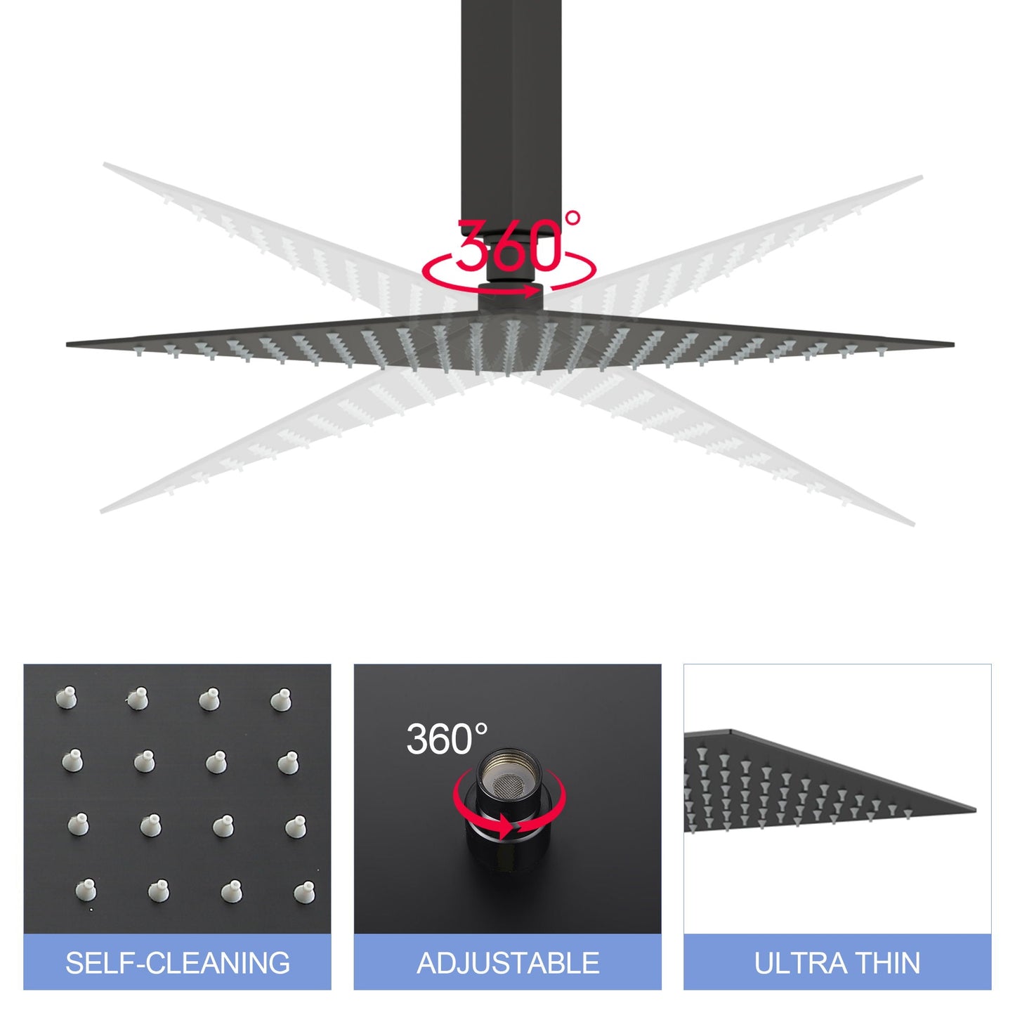 Modern 10" Square Rainfall Shower Head & Stainless Steel Wall Or Ceiling Mount Luxury Spa Shower Panel