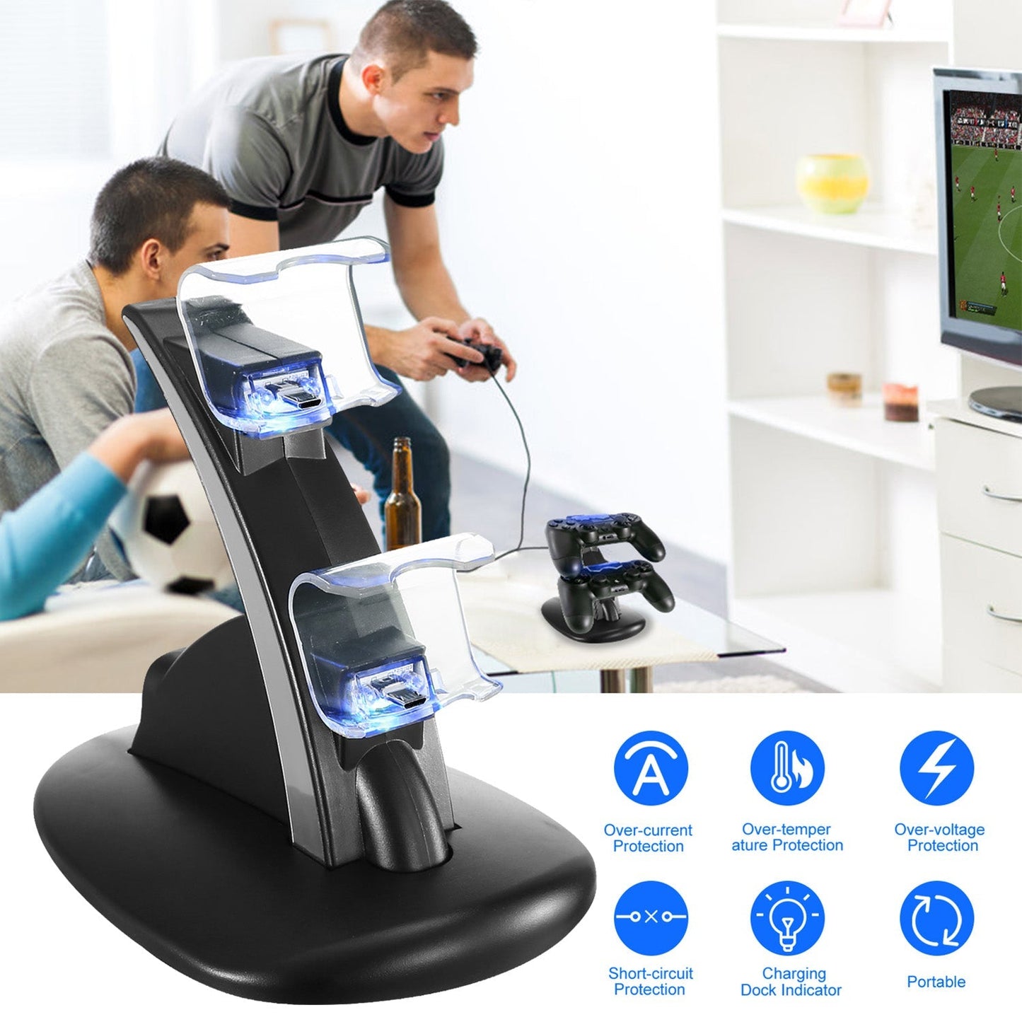 Charging Dock Station Dual Micro USB Charger Stand For PS4 Pro/PS4 Slim Gamepad Controller Handle Charging Station w/ Blue Indicator Game Lovers