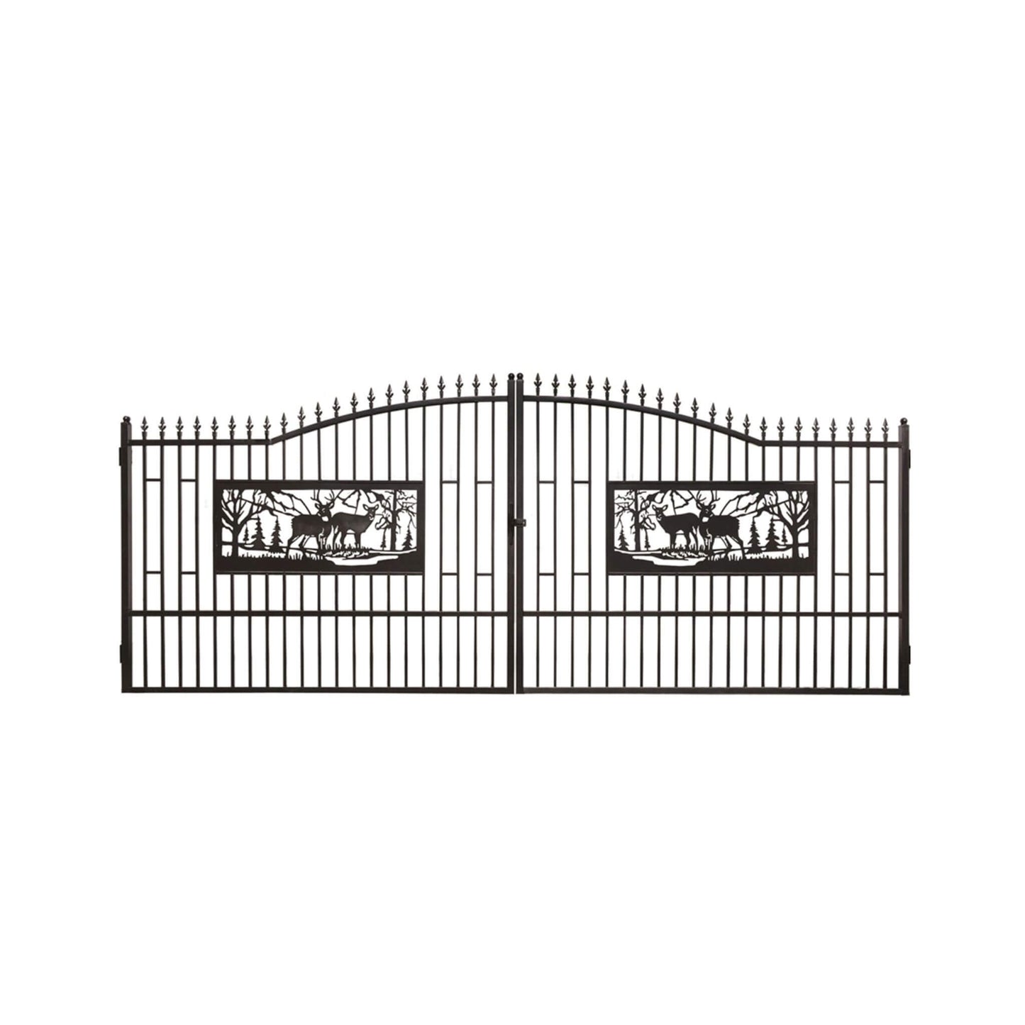 [07X20FT] Heavy-Duty Deer Motif Style Bi-Parting Galvanized Steel Driveway Entrance Gate (SAK68731)