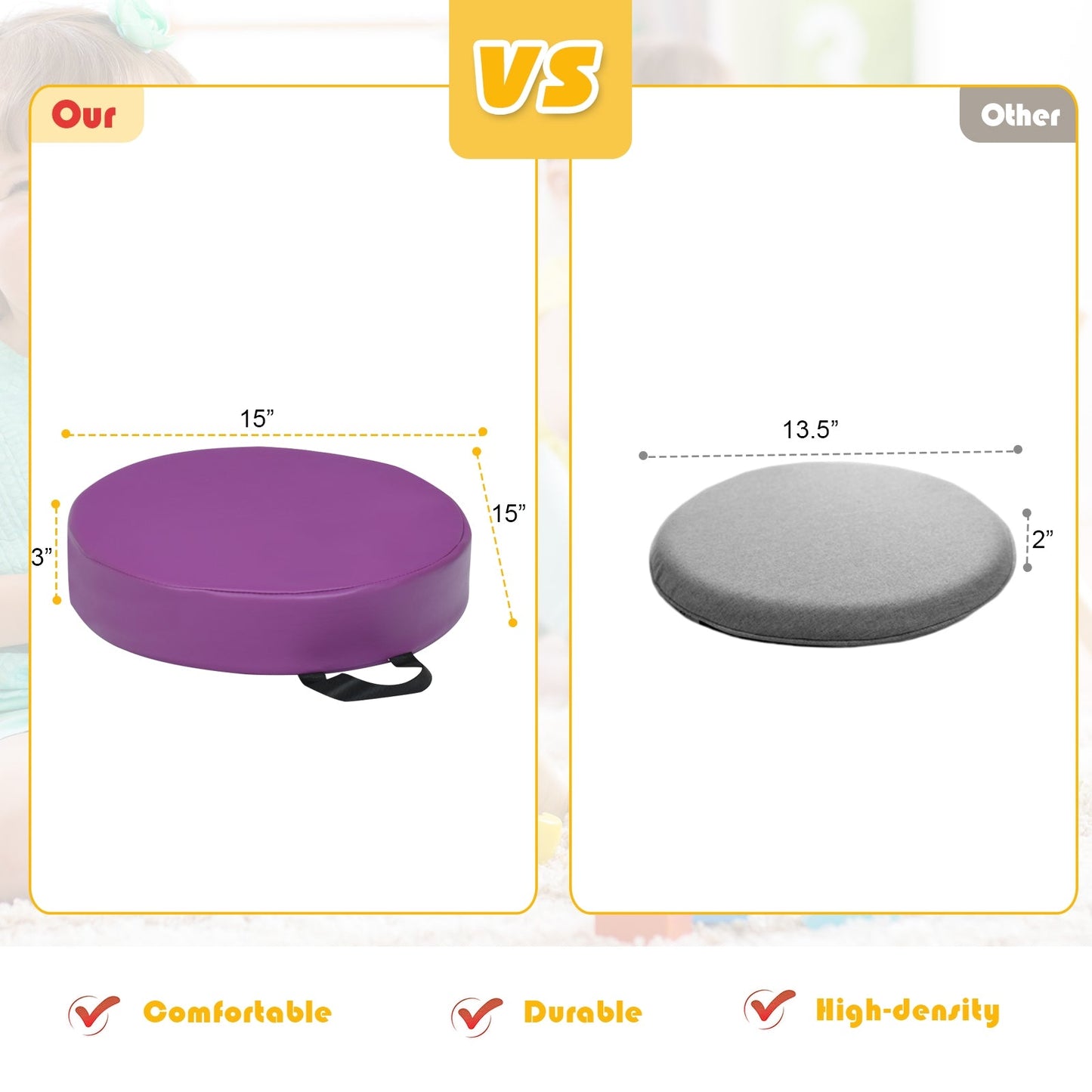 6 Pieces 15 Inch Round Toddler Floor Cushions for Kids-Multicolor