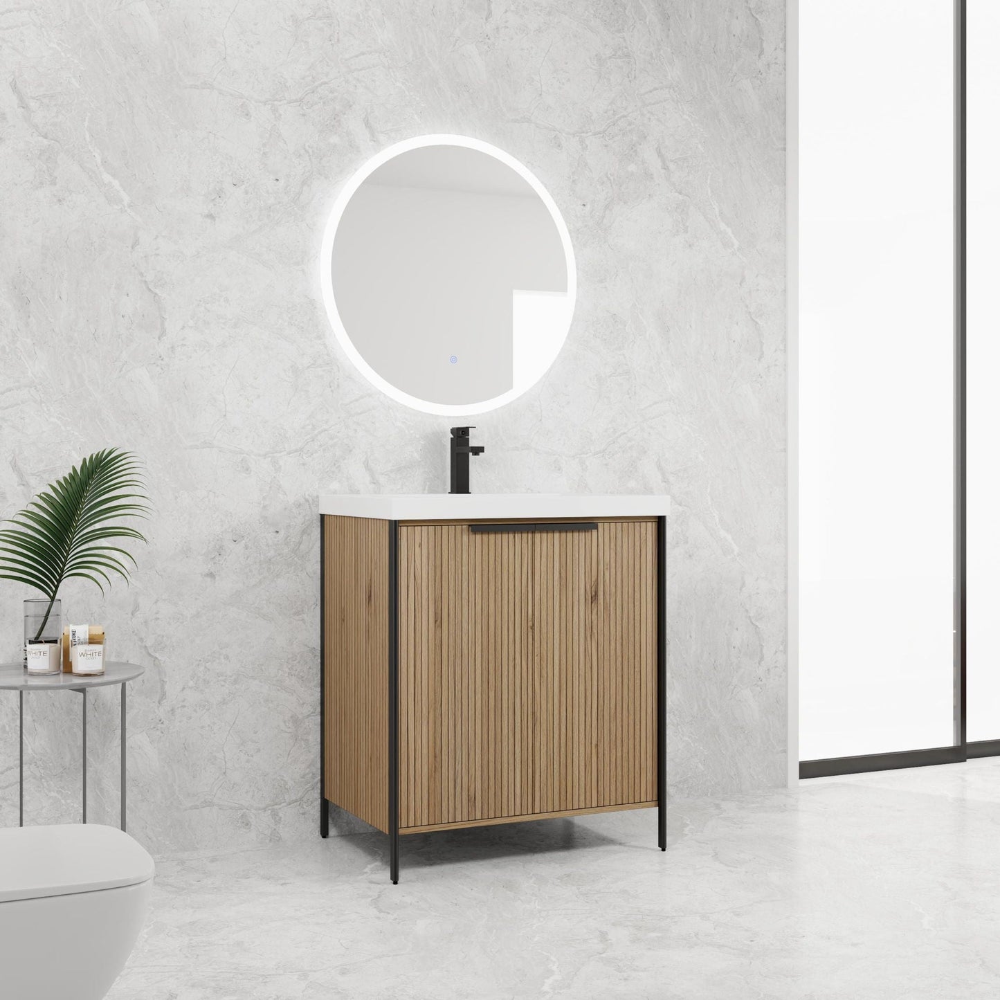 Modern Freestanding Bathroom Vanity With Resin Sink & Soft Close Cabinet Doors
