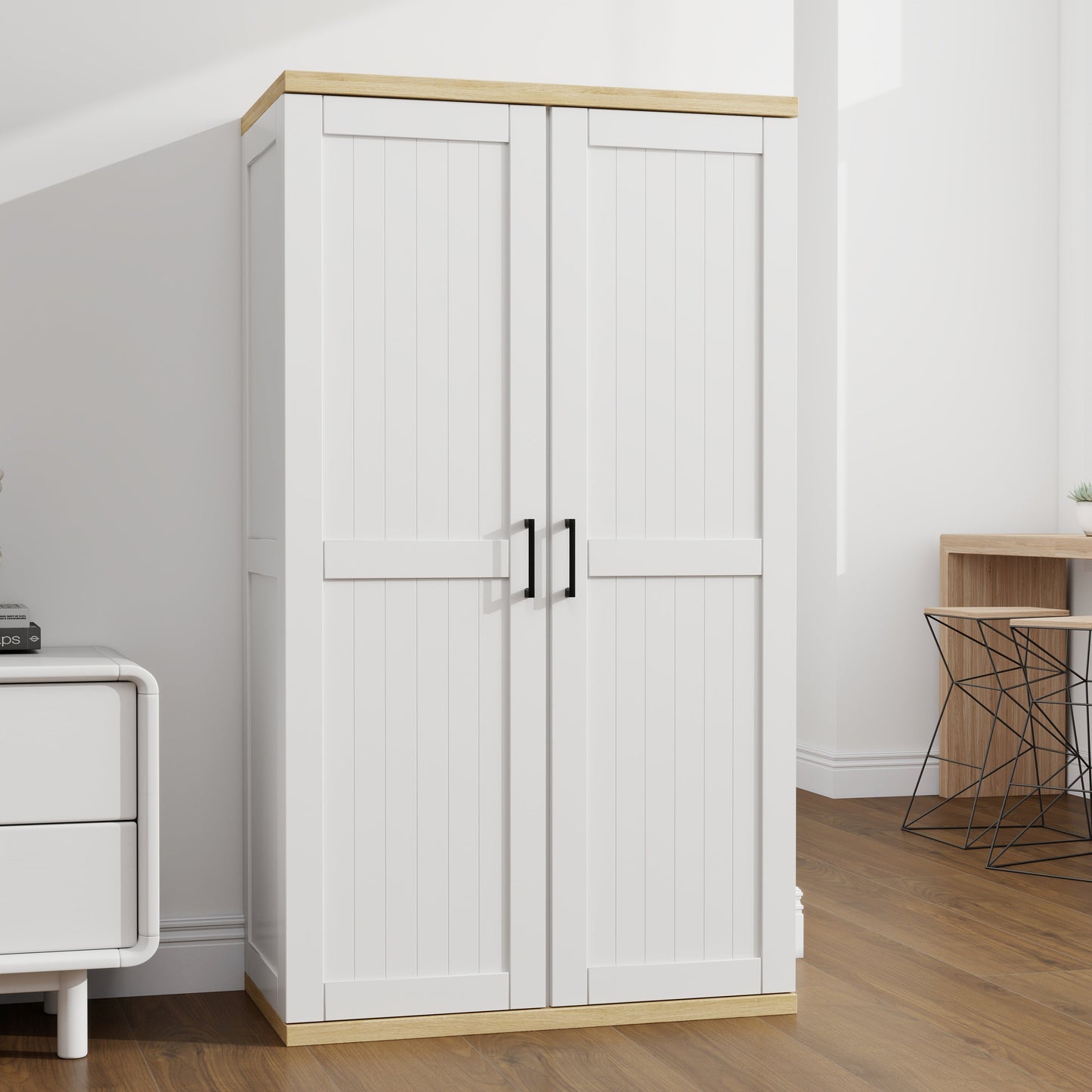 55.1" Tall Wooden Vacuum Storage Cabinet with Adjustable Shelf