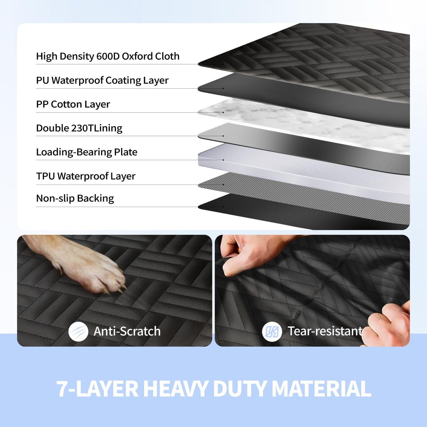 Dog Car Seat Cover For Back Seat, Hard Bottom Back Seat Extender For Dogs, Duty Scratch-Proof Waterproof Dog Hammock For Cars, SUVs, Trucks