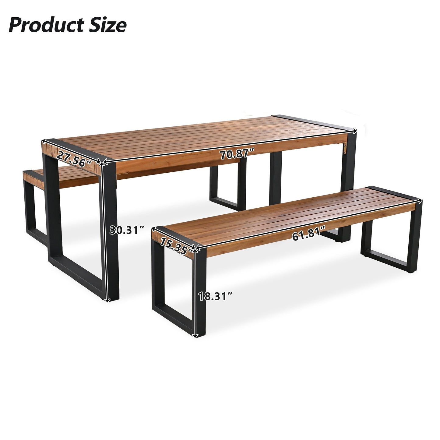 GO 3-Pieces Outdoor Dining Table With 2 Benches