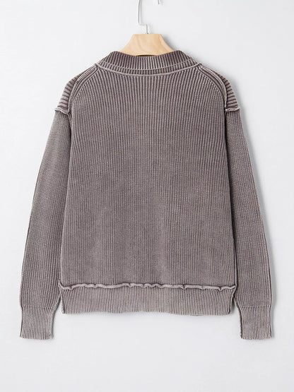 Mineral Wash Exposed Seam Patchwork Knit Open Sweater Cardigan