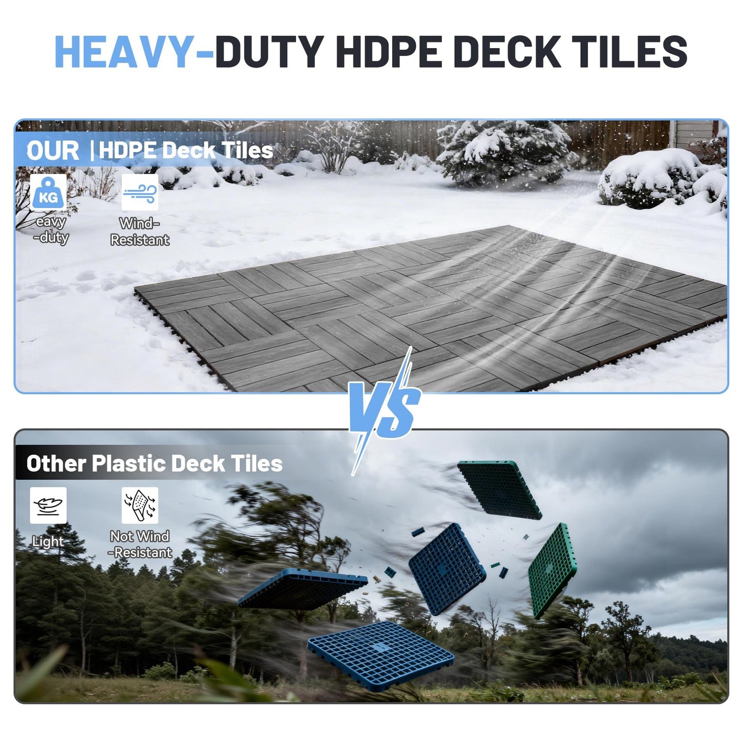 9 Pcs Interlocking Deck Tiles, 12" x 12" HDPE Outdoor Flooring