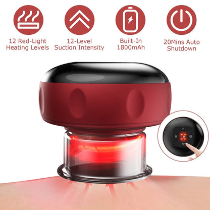 Electric Cupping Therapy Massager Electric Back Scraping Machine Vacuum Therapy CuppingÊTherapy Device with 12 Levels Temperature and Suction