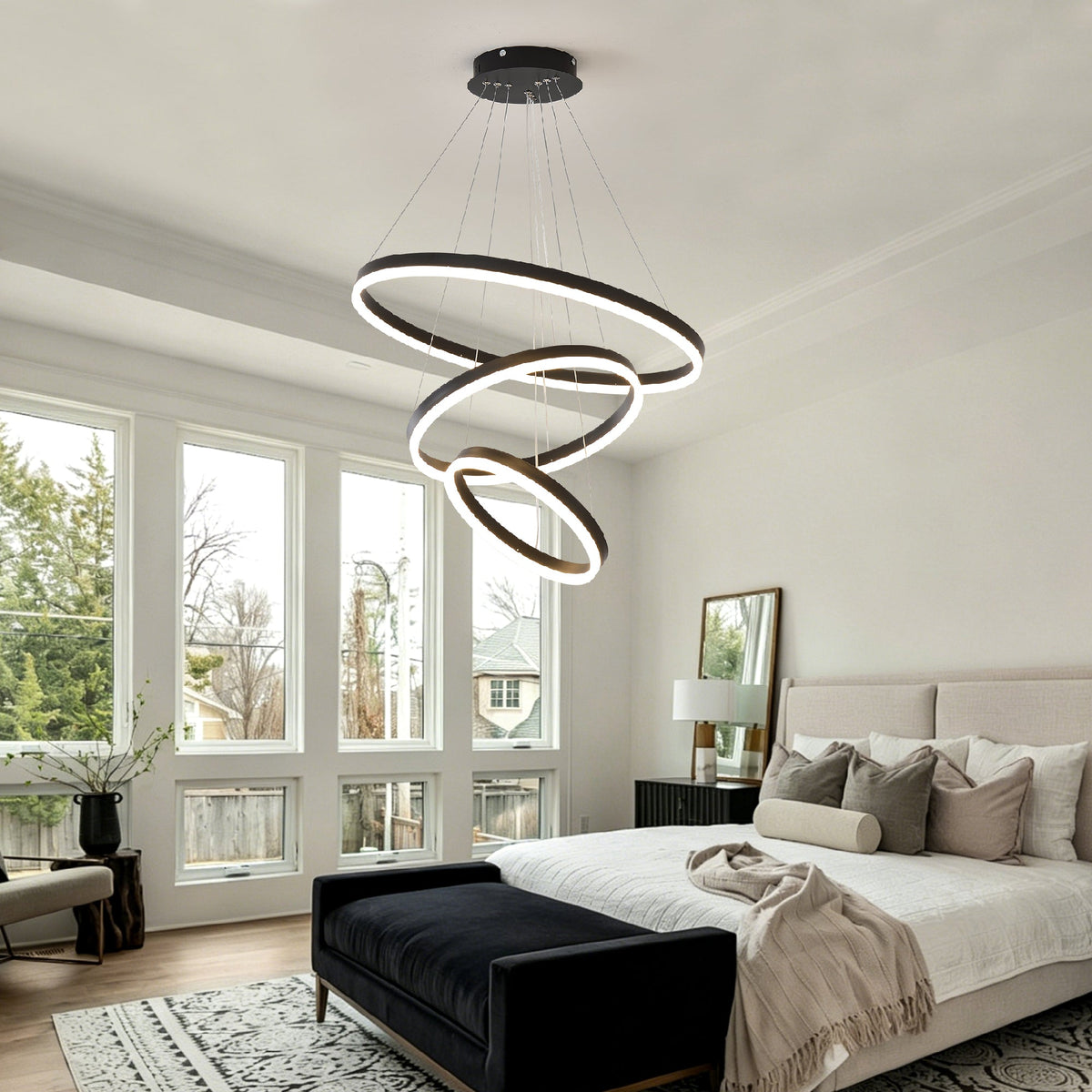 Modern 3 Rings Chandelier with Remote Control
