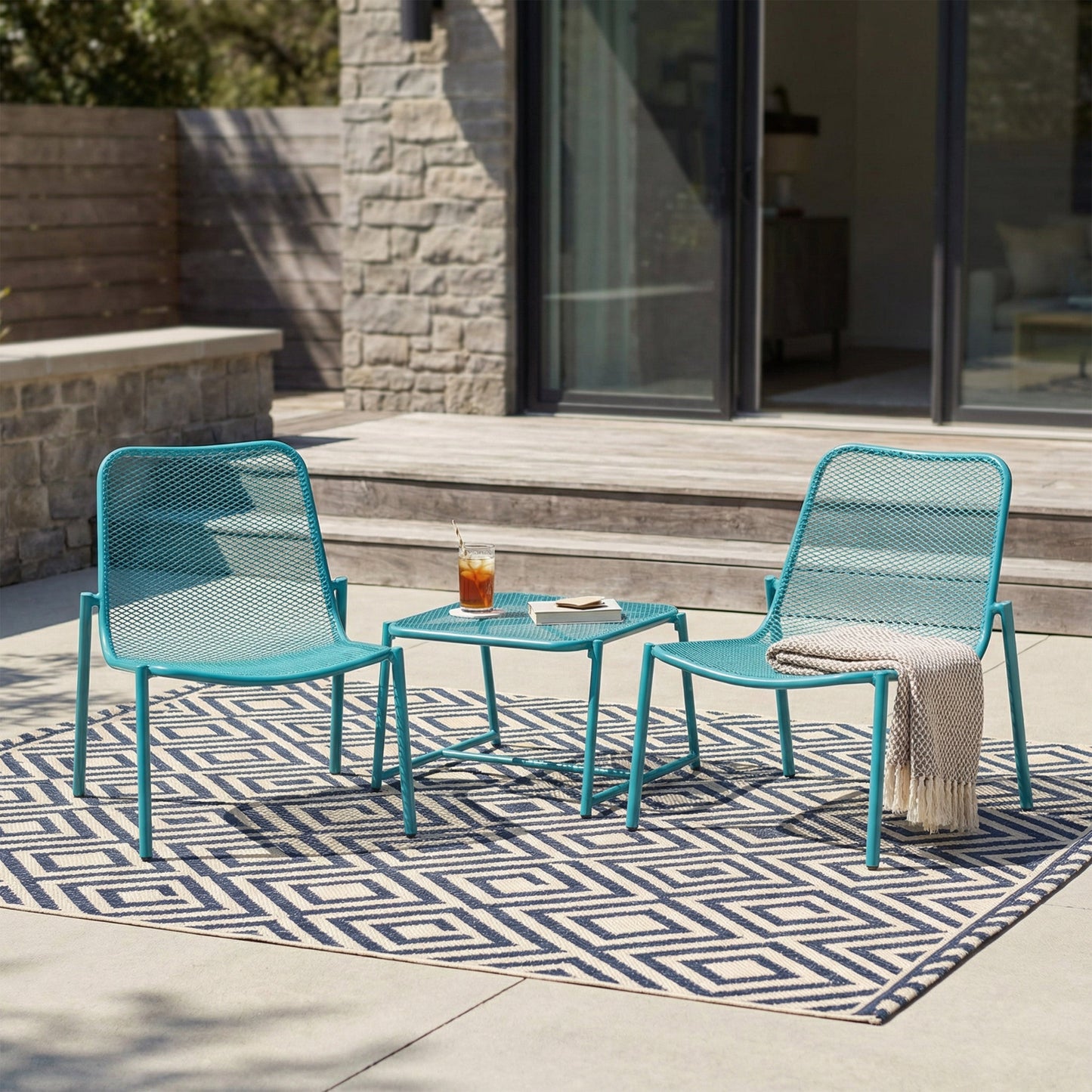 Kincaid Outdoor 3-Piece Conversation Set with Iron Frame - Teal