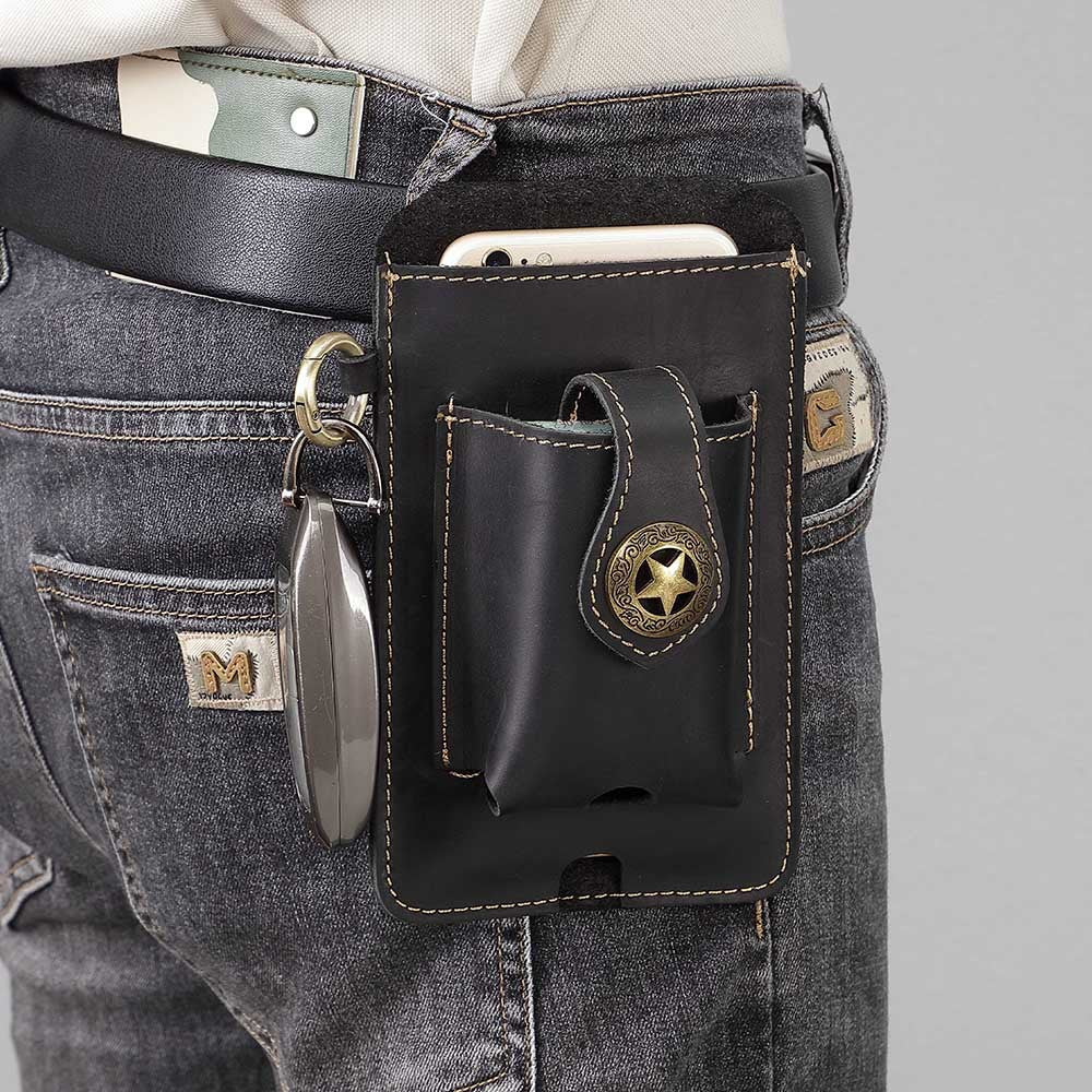 Genuine Leather Mens Cowhide Durable Work Belt-Powered Bag