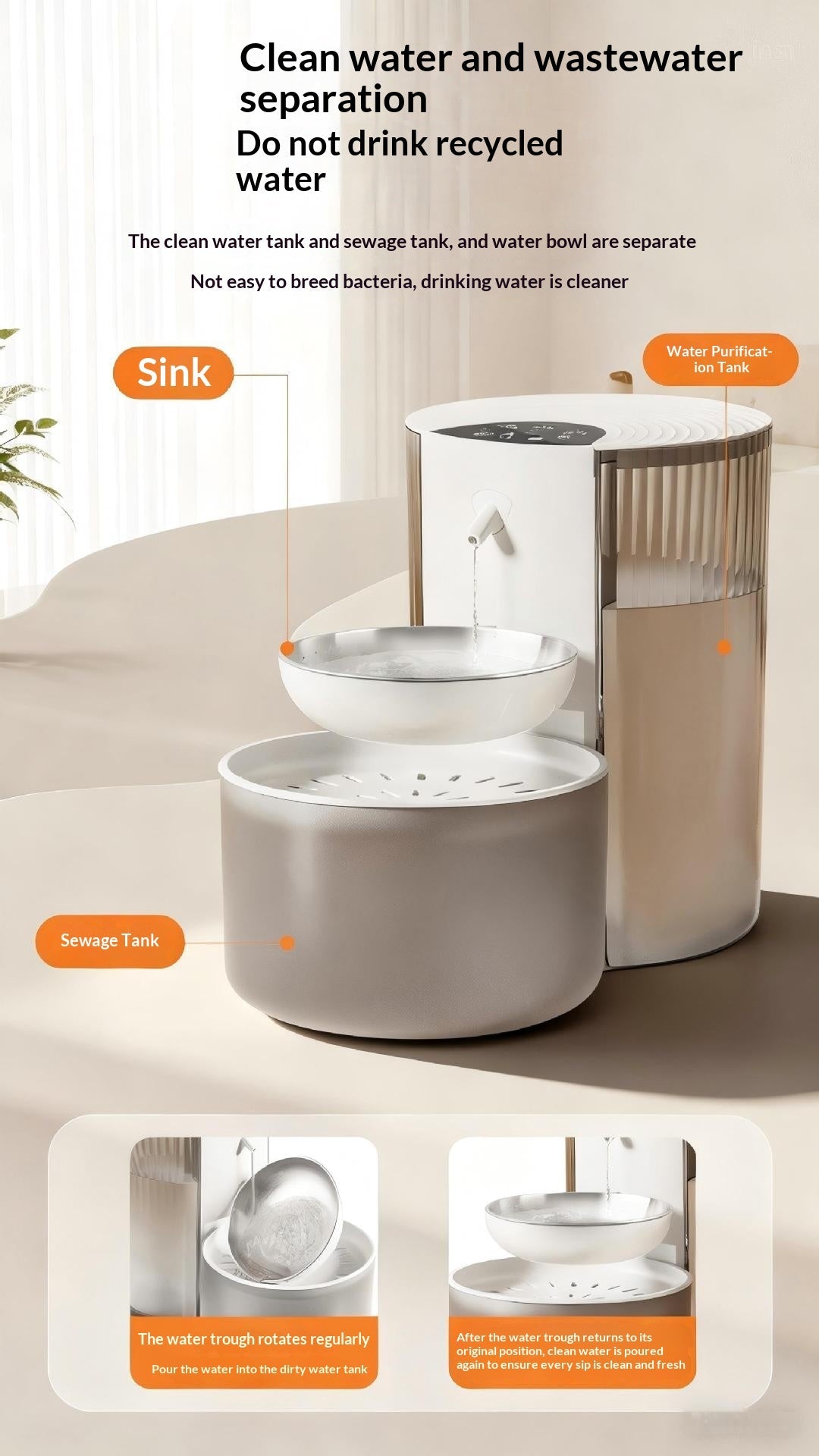 Smart Constant-Temperature 3L Pet Water Fountain With Clean-Water Separation & Tipping Mechanism.