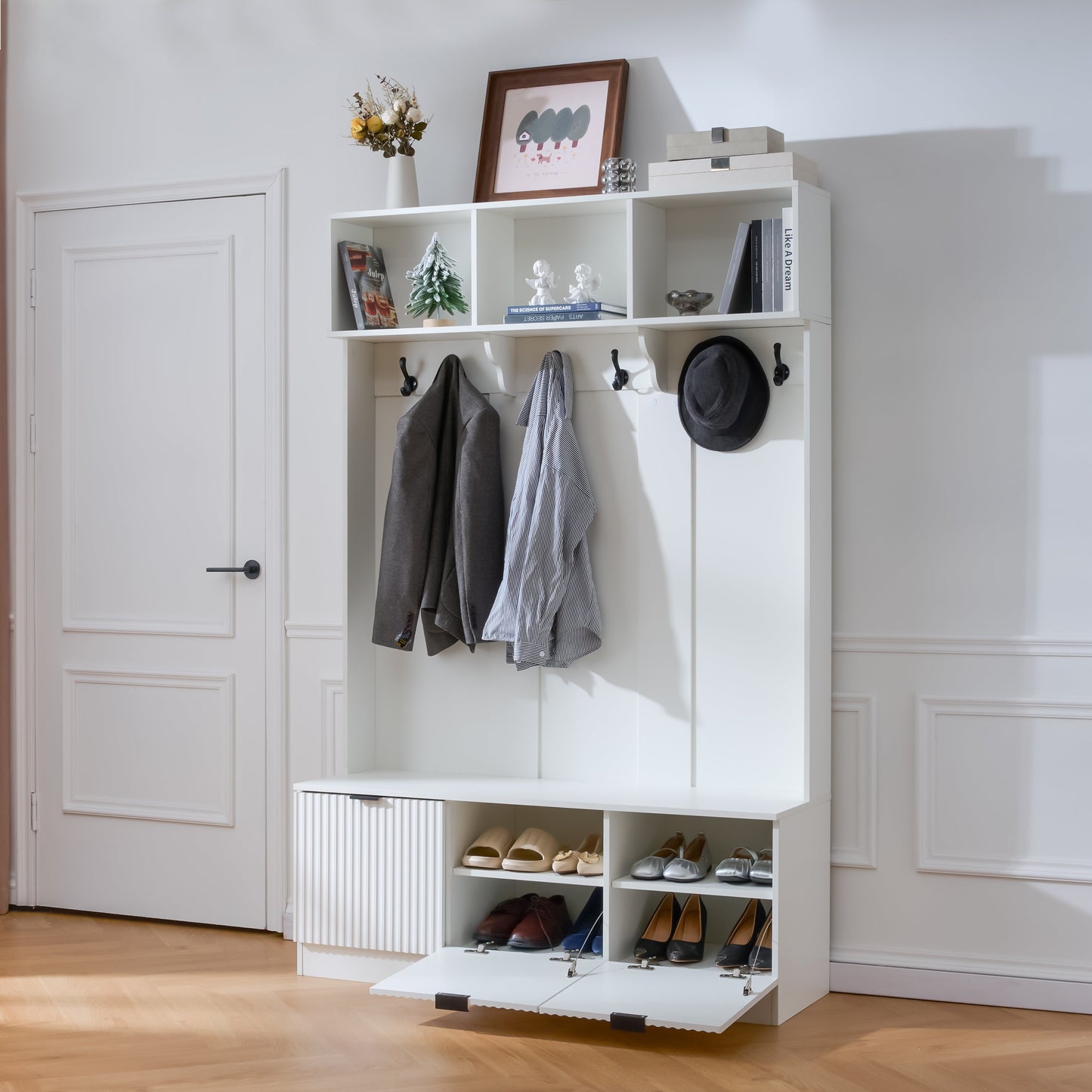 49.6" 5-in-1 Hall Tree with Bench, Shoe Storage & Cabinets
