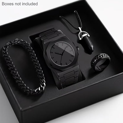 Mens Quartz Watch Necklace Bracelet Set