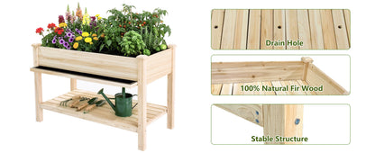 Raised Garden Bed with Water Collection Tray and Storage Shelf