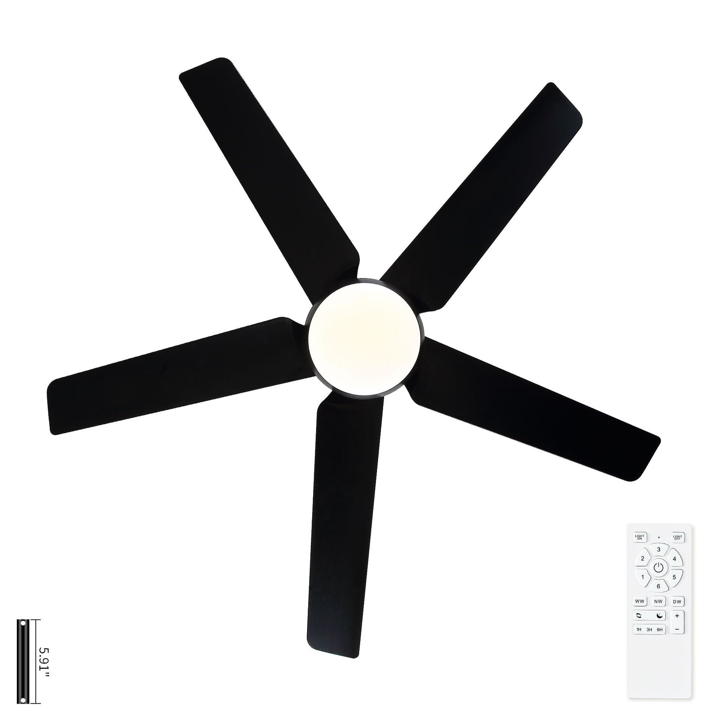 Ceiling Fan With Lights And Remote Control, Reversible DC Motor, 6 Speeds, 3 Cct Dimmable LED, Quiet Timer For Indoor - Black