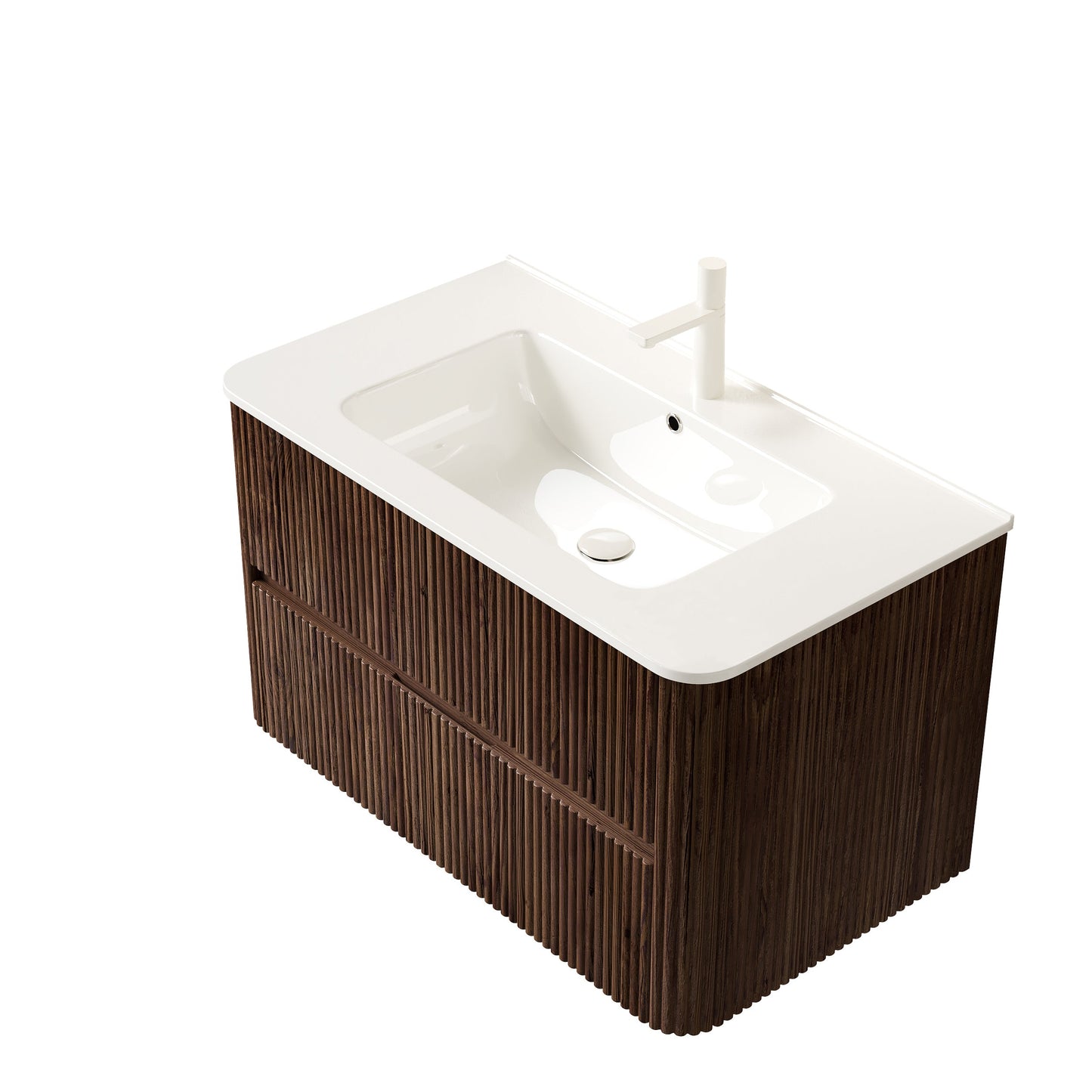 Noor 36" Bathroom Vanity with Sink, Wall-Mounted Floating Plywood Cabinet with 2 Drawers