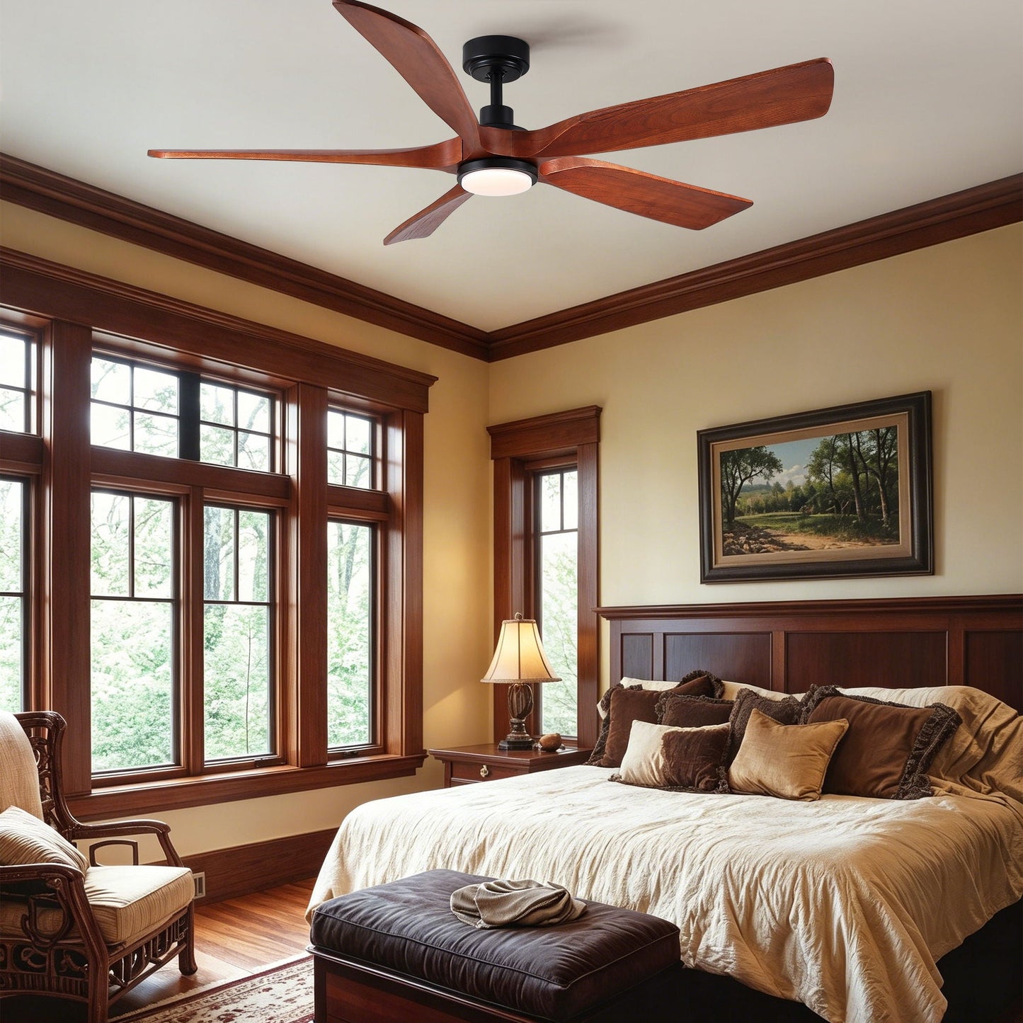 Ceiling Fan With Light And Remote Control, Noiseless, Dimmable, 6 Speeds Reversible For Indoor Or Covered Outdoor Use - Matte Black