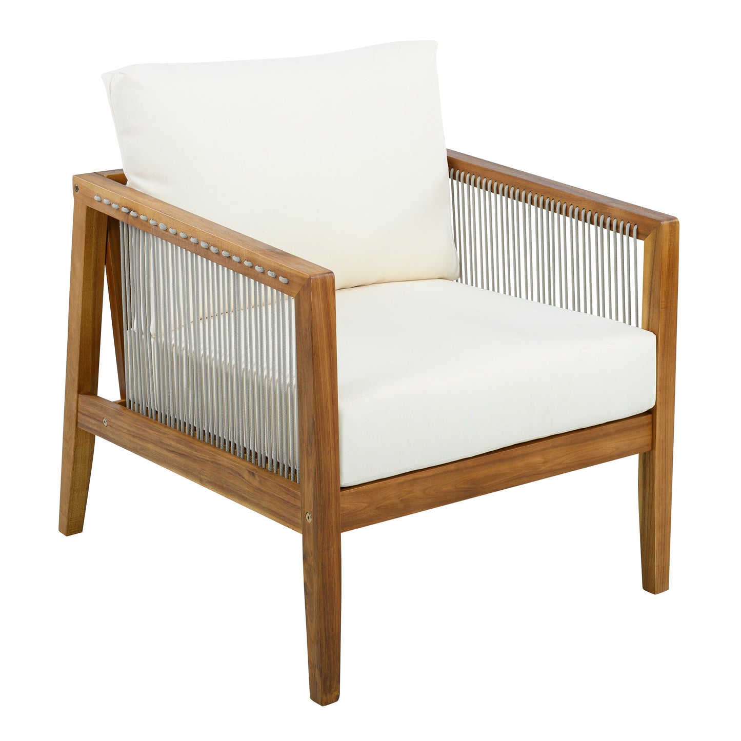 Outdoor Club Chair (Set of 1) - Acacia Wood Frame with Rope Back