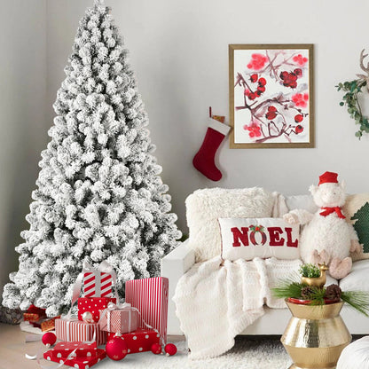 8ft Flocked Pre-Lit Christmas Tree with 500 UL Warm Lights