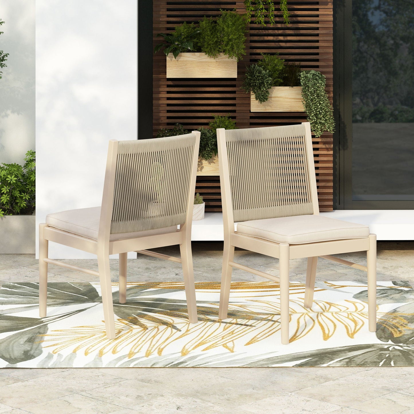 Cordoba Dining Chair Set of 2 - Comfortable Armless Beige Chairs